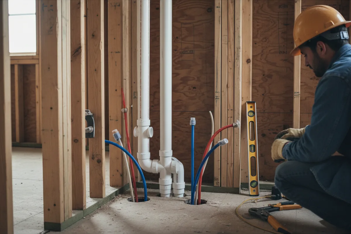 Drain and supply rough-in during Sump Pump Repair in Richlands